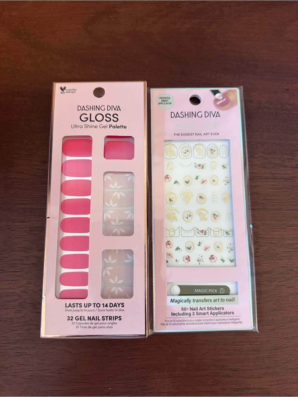 Dashing Diva Gloss Pink Ultra Shine Gel Press-On Nails with Floral Accents